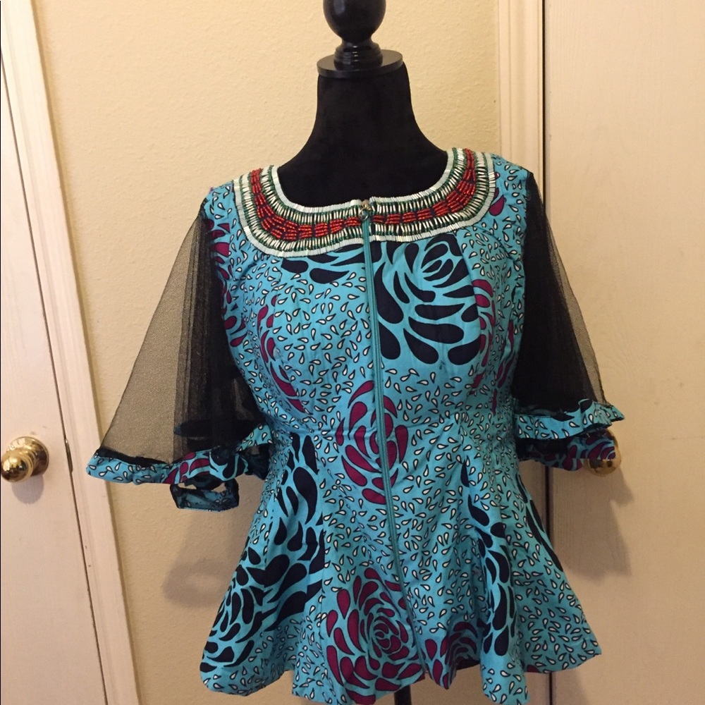 Beaded Peplum with net flare sleeves